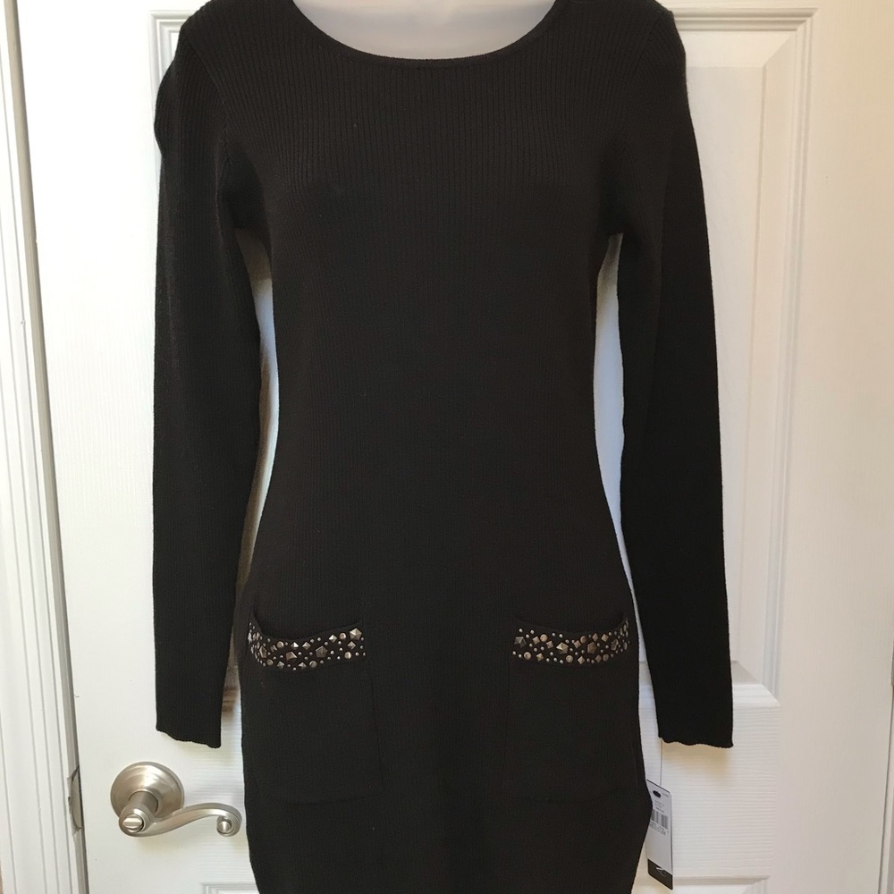 AGB black ribbed embellished tunic sweater NWT